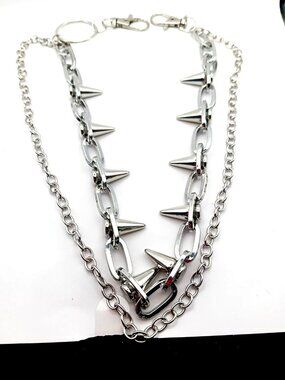 Double Layer Spiked Silvertone Pants Or Wallet Chain  20 Inches
